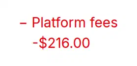 SwiftEnroll revenue card listing the deductions, Platform fees -$216.00 and Stripe processing fees -$305.23